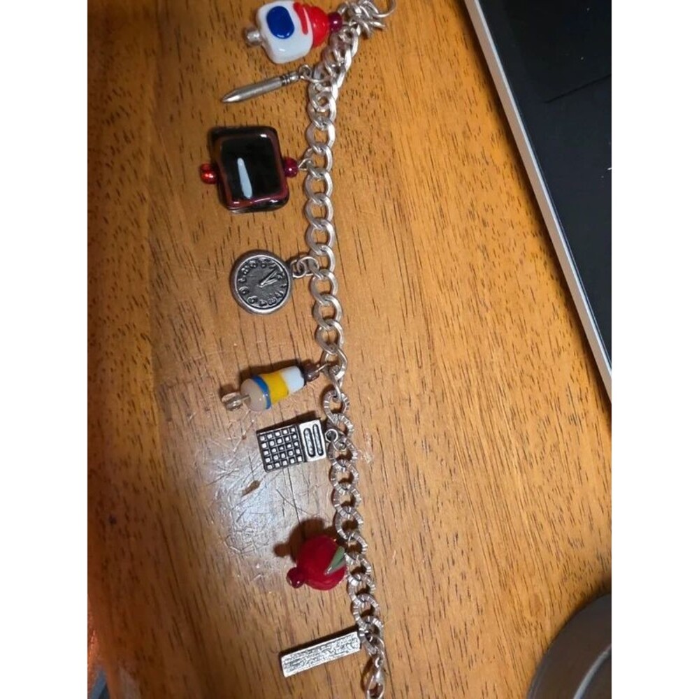 Vintage Teacher Charm Bracelet Lampwork Glass Beads